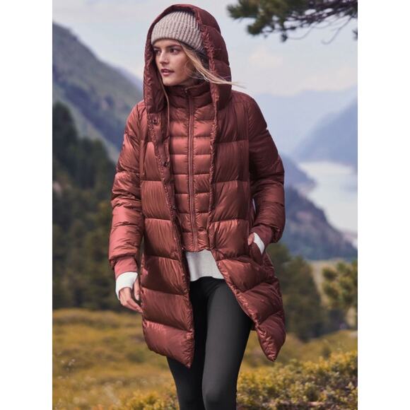NWOT Athleta XS Burgundy Lofty Down Hooded Coat Puffer Parka Maple Maroon Red - Picture 6 of 16